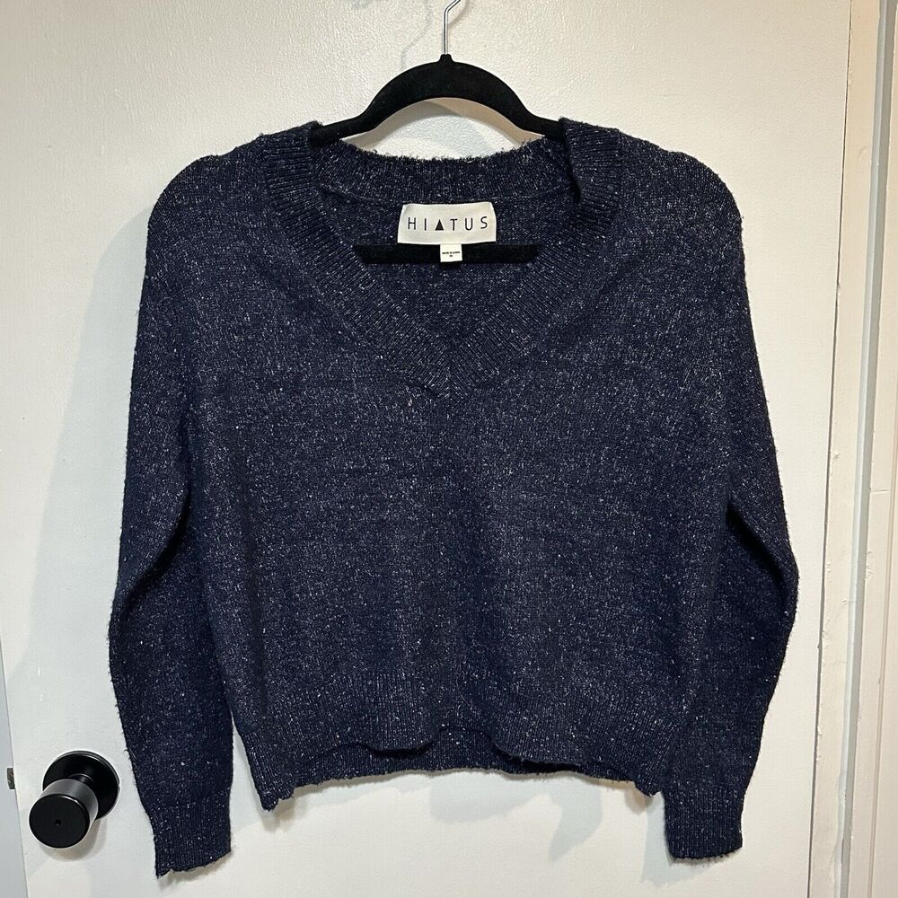 Hiatus Flecked V Neck Navy Sweater Size XS Speckled Color